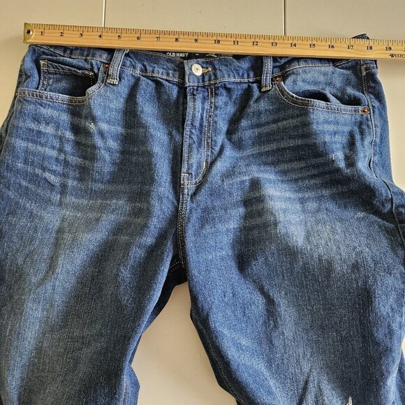 Old Navy Jeans Womens 16 Blue Mid Rise Boyfriend Cropped Distressed Stretch Boho - Picture 4 of 16